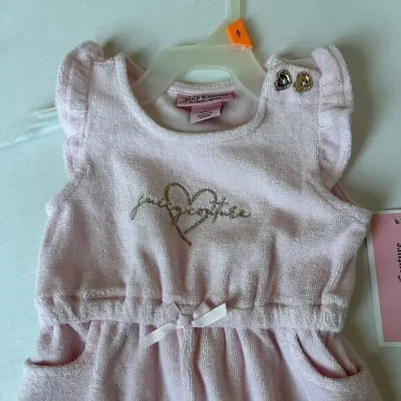 Juicy Couture NWT Baby Girl Pink French Terry One Piece Romper Size 3-6M - Picture 5 of 7